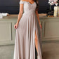 Lace Embroidery Chiffon Bridesmaid Dresses Split Off The Shoulder