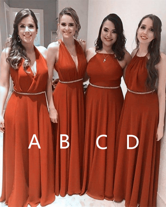 Rust Bridesmaid Dresses Long Chiffon Mismatched