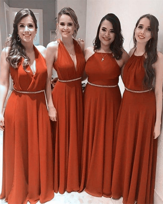 Rust Bridesmaid Dresses Long Chiffon Mismatched