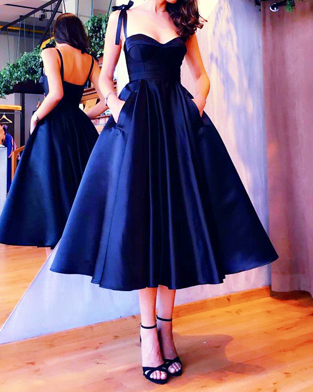 Tea Length Bridesmaid Dresses Sweetheart Corset With Pockets