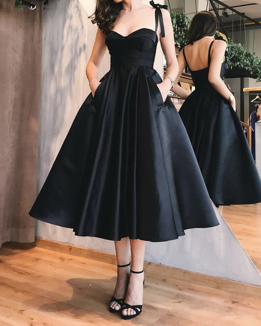 Black Bridesmaid Dresses Tea Length