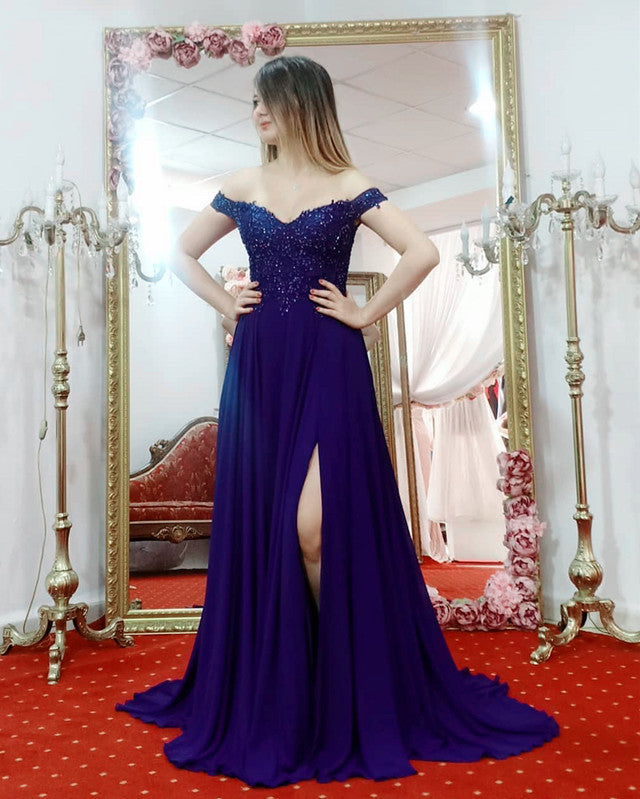 Off The Shoulder Chiffon Bridesmaid Dresses Leg Split