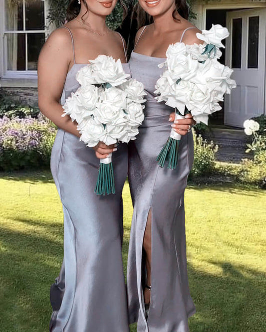 Silver Sheath Bridesmaid Dresses