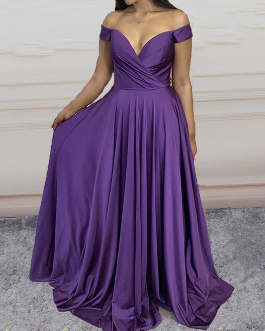 Ruched Satin Bridesmaid Dresses Long Off The Shoulder