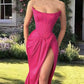 Mermaid Hot Pink Satin Strapless Slit Dress