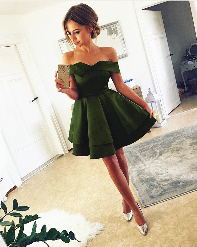 Short Satin Bridesmaid Dresses Off The Shoulder – Lisposa