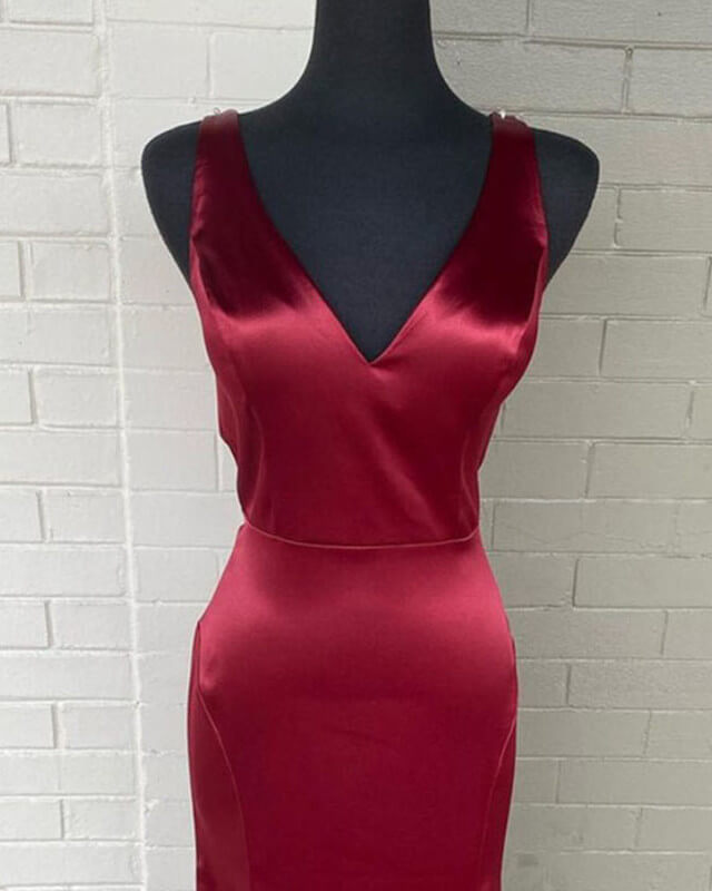 Long Mermaid V Neck Satin Bridesmaid Dresses