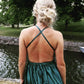 Sexy Plunging Neckline Satin Open Back Slit Dress
