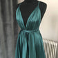 Sexy Plunging Neckline Satin Open Back Slit Dress