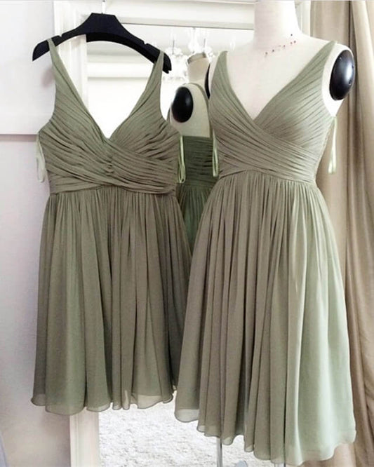 Short Sage Chiffon Bridesmaid Dresses