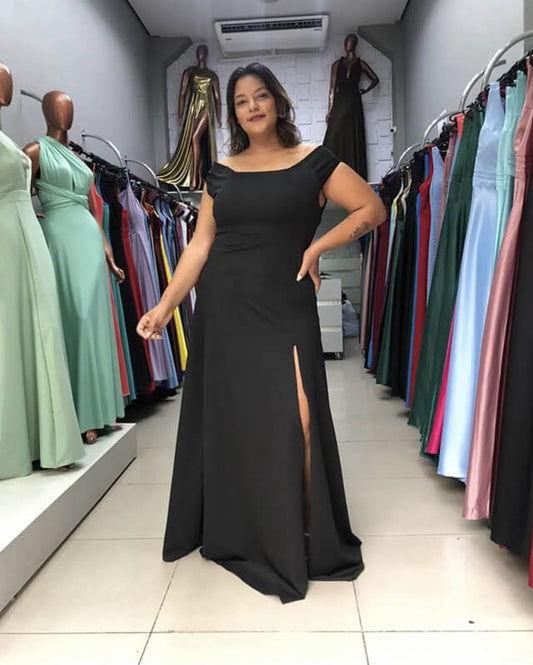 Black Plus Size Off The Shoulder Split Bridesmaid Dresses