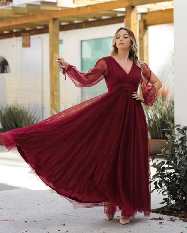Plus Size Wine Red Bridesmaid Dresses Cold Sleeve
