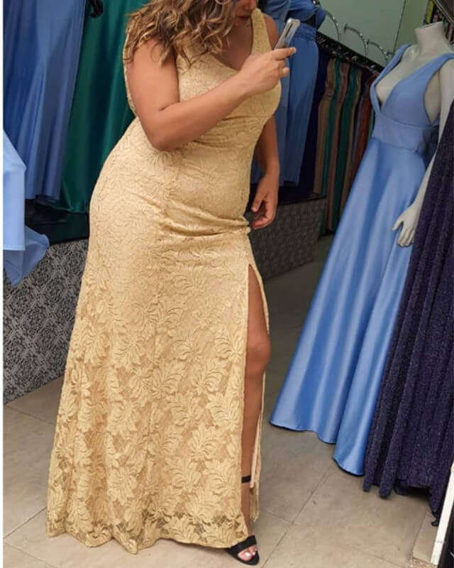 Plus Size Gold Lace Bridesmaid Dresses