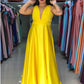 Plus Size Yellow Satin Bridesmaid Dresses V-neck