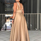 Plus Size Champagne Satin V-neck Bridesmaid Dresses