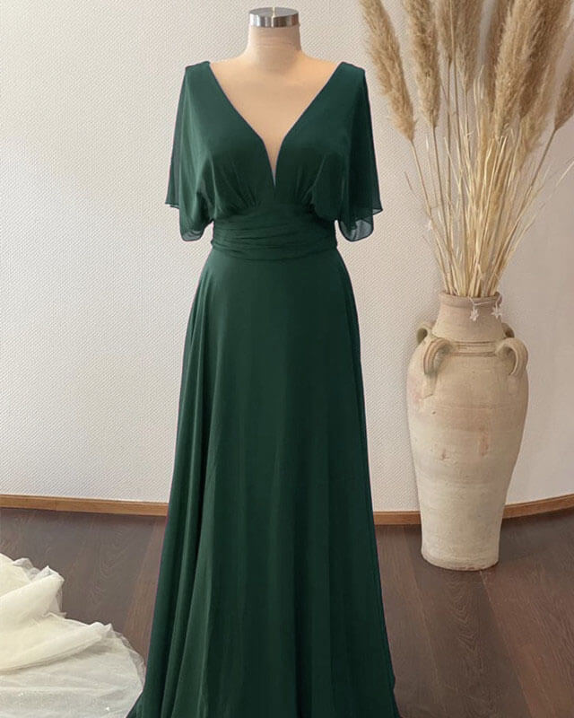 Emerald Green Bridesmaid Dresses Flutter Sleeve