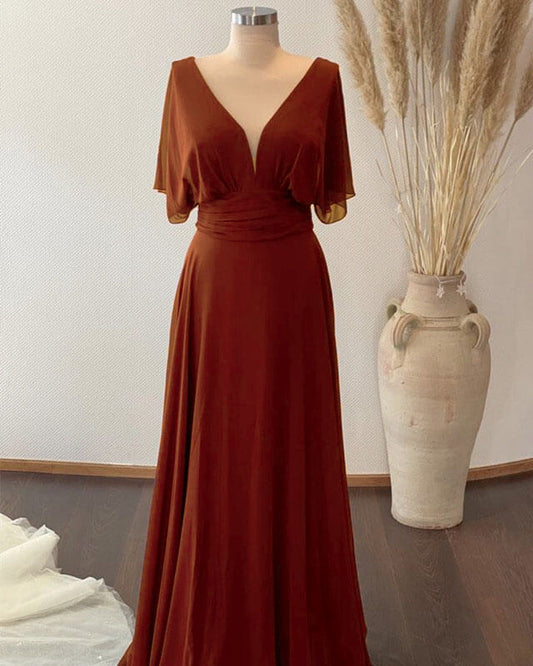 Burnt Orange Bridesmaid Dresses Flutter Sleeve