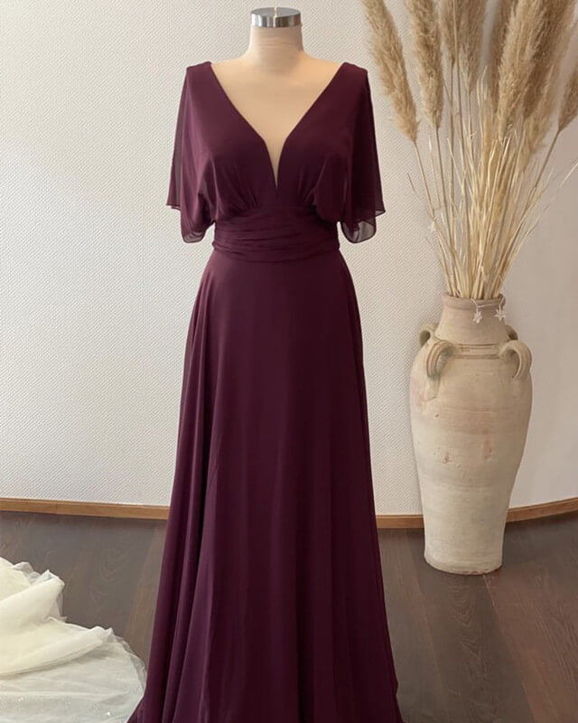 Mulberry Bridesmaid Dresses Flutter Sleeve