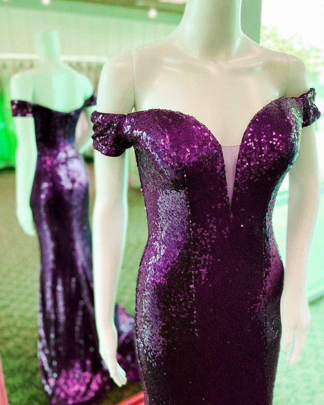 Mermaid Green Sequin Bridesmaid Dress Off Shoulder