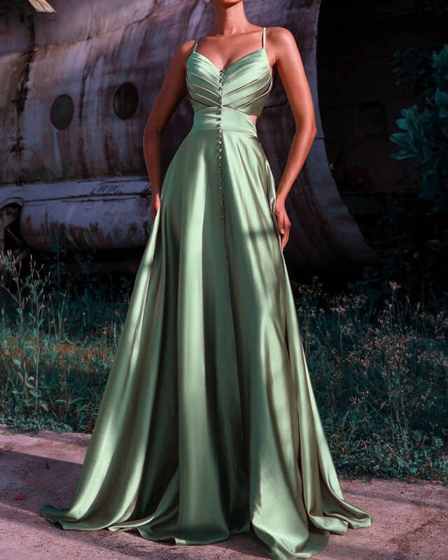 Sage Green Satin Bridesmaid Dresses Long