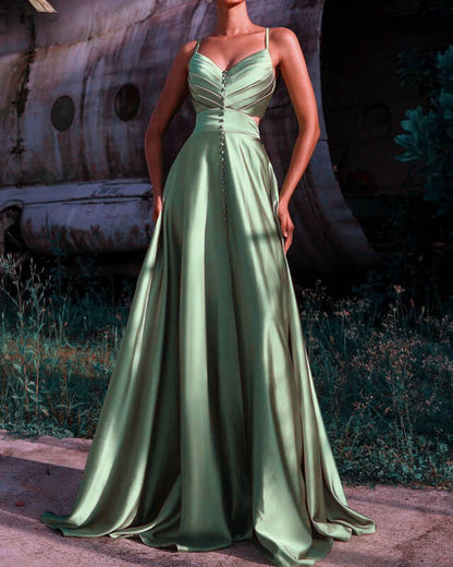 Long Sage Green V Neck Satin Empire Dress Lisposa Long Sage Green V Neck Satin Empire Dress Lisposa