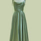 Long Sage Green Satin Cowl Neck Dress