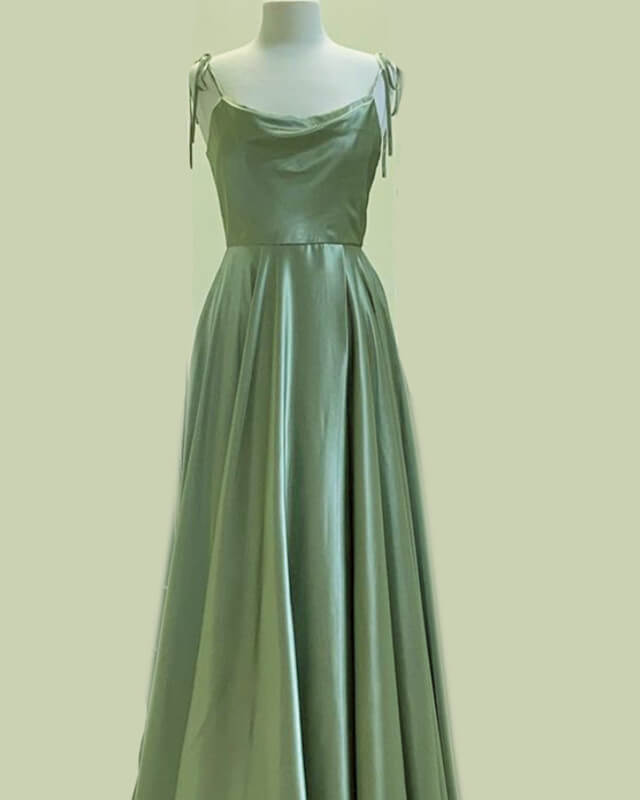 Long Sage Green Satin Cowl Neck Dress