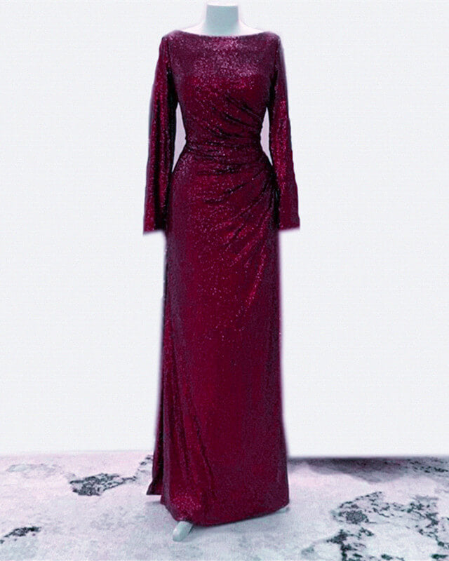 Burgundy Long Sleeve Sequin Bridesmaid Dresses