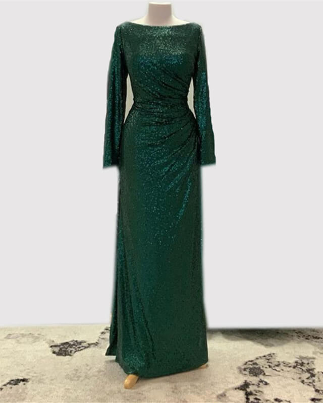 Green Long Sleeve Sequin Bridesmaid Dress