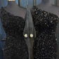 Black Sequin One Shoulder Slit Dress