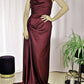Long Grape Satin Slit Bridesmaid Dress