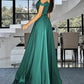 Long Green Chiffon Cold Shoulder Bridesmaid Dresses