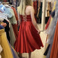 Red V-neck Satin Midi Corset Dress