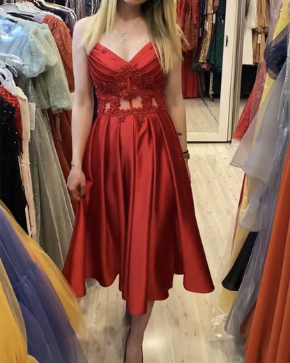 Red Satin Midi Bridesmaid Dresses