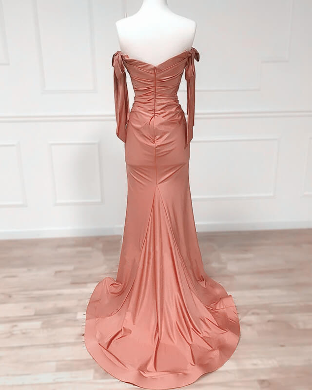 Mermaid Terracotta Ruched Split Satin Dress