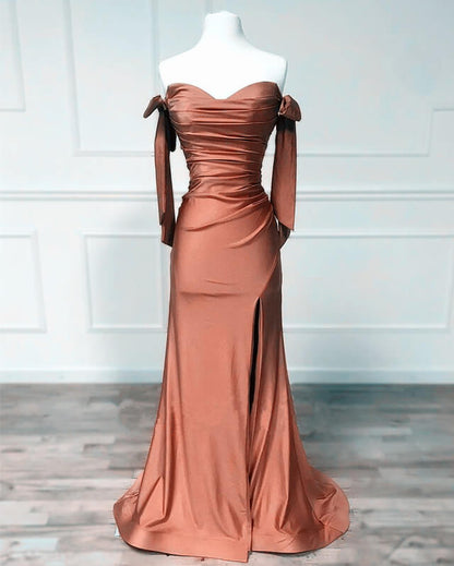Sexy Mermaid Terracotta SatinBridesmaid Dresses With Slit Lisposa Sexy Mermaid Terracotta SatinBridesmaid Dresses With Slit Lisposa