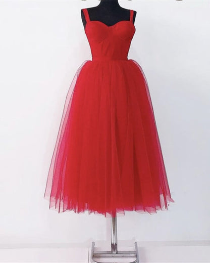 Red Midi Tulle Bridesmaid Dresses