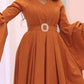 Long Sleeve Burnt Orange Midi Dress