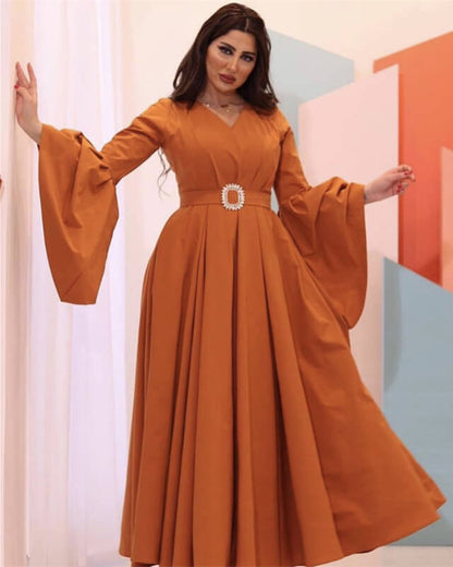 Long Sleeve Burnt Orange Midi Dress