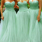 Long Pleated Sweetheart Tulle Bridesmaid Dresses