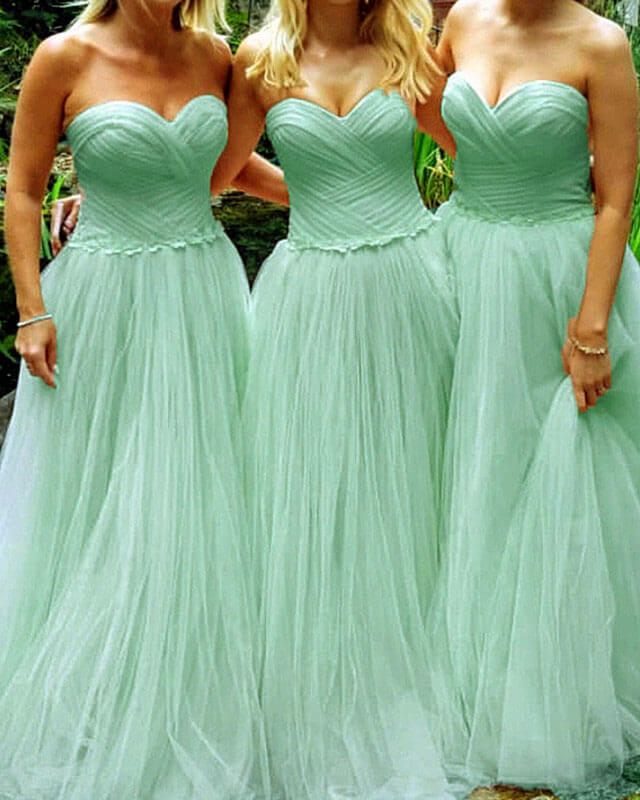 Long Pleated Sweetheart Tulle Bridesmaid Dresses