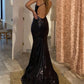 Mermaid Black Sequin Open Back Dress