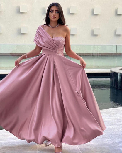 One Shoulder Ankle Length Satin Slit Dress Lisposa One Shoulder Ankle Length Satin Slit Dress Lisposa
