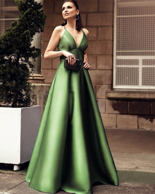 Olive Green Satin Gown