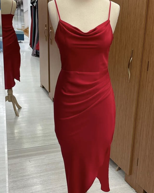 Red Satin Slip Bridesmaid Dresses