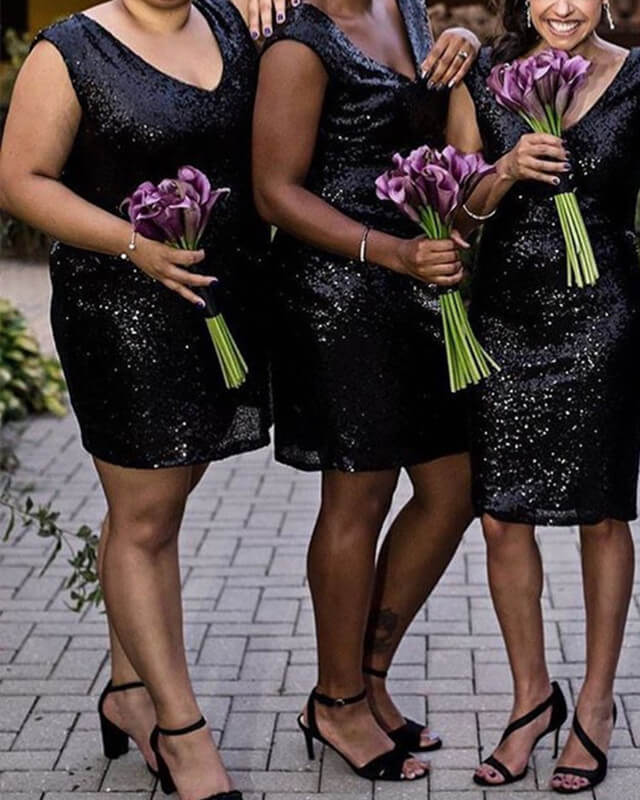 Short Black Tight Sequin Bridesmaid Dress