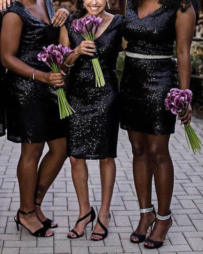 Black Sequin Bridesmaid Dress Short