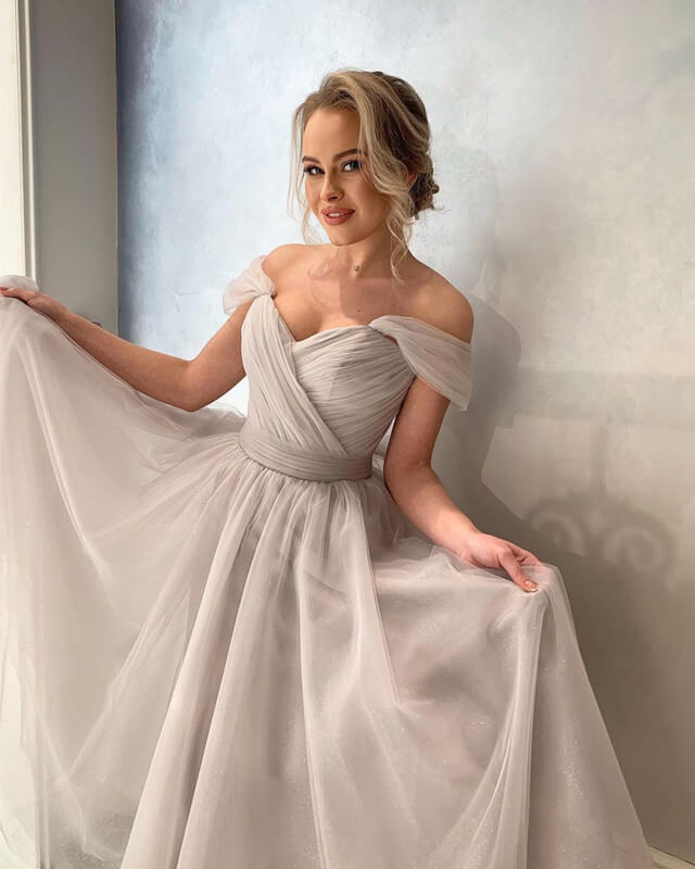 Silve Tulle Tea Length Bridesmaid Dress