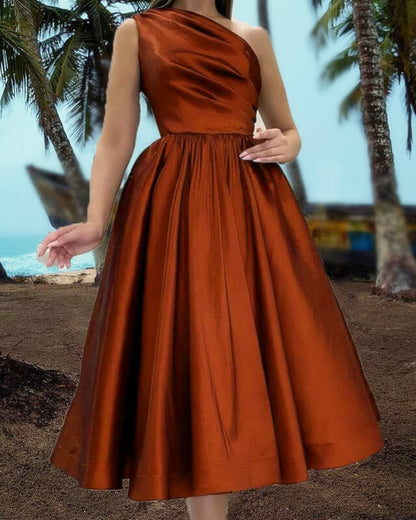 Burnt Orange Tea Length Dress