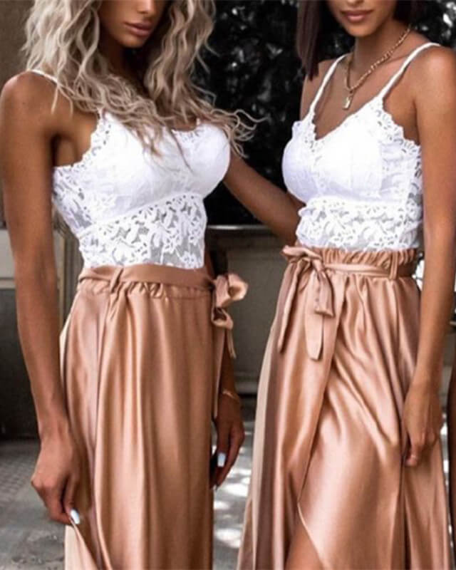 White And Champagne Bridesmaid Dresses Two Piece